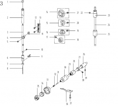 3. Needle bar, Upright Shaft & Hook Driving Shaft Components