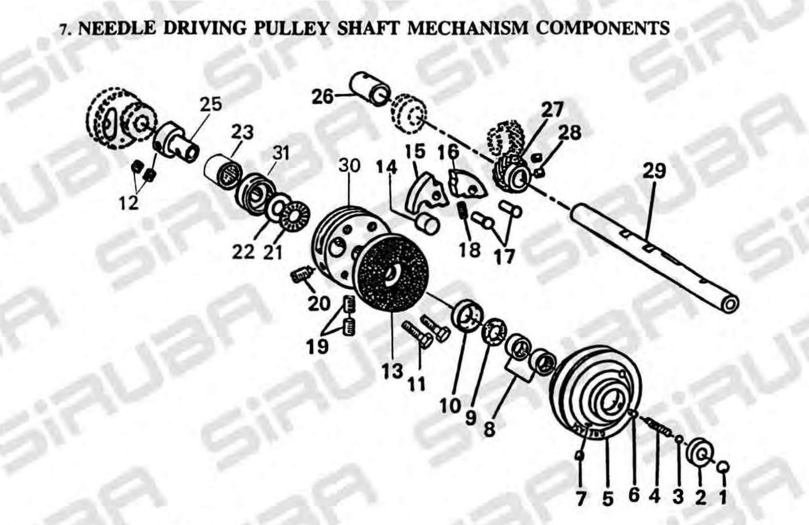 7 NEEDLE DRIVING PULLEY SHAFT MECHANISM COMPONENTS