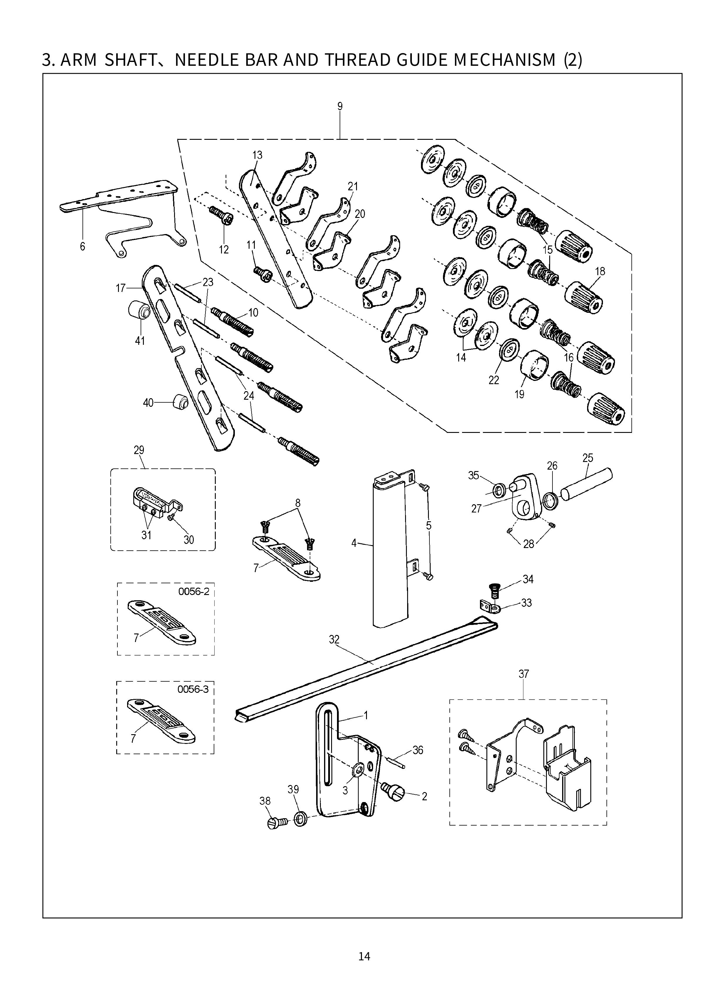 3 ARM SHAFT NEEDLE BAR AND GUIDE MECHANISM