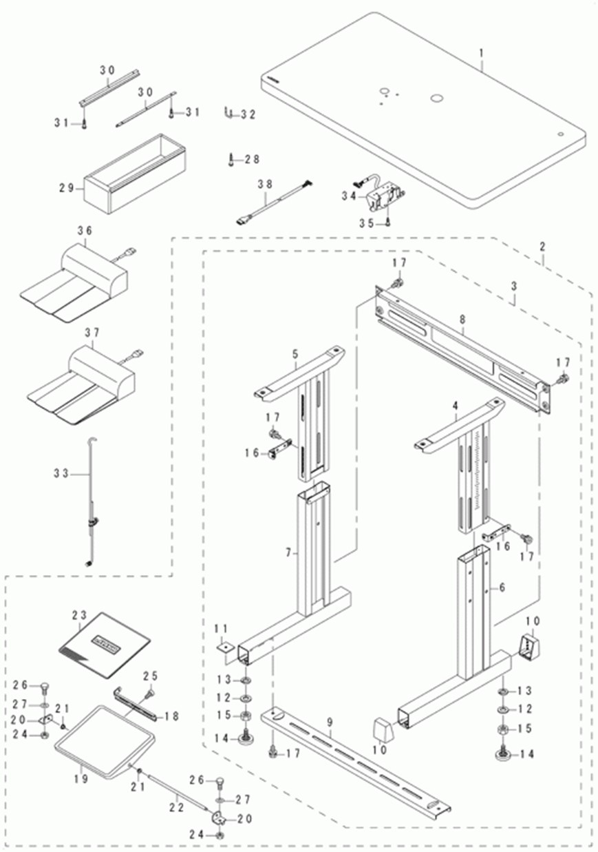 MB-1800ABR10 (с устройством для подачи пуговиц) - 9. TABLE COMPONENTS фото