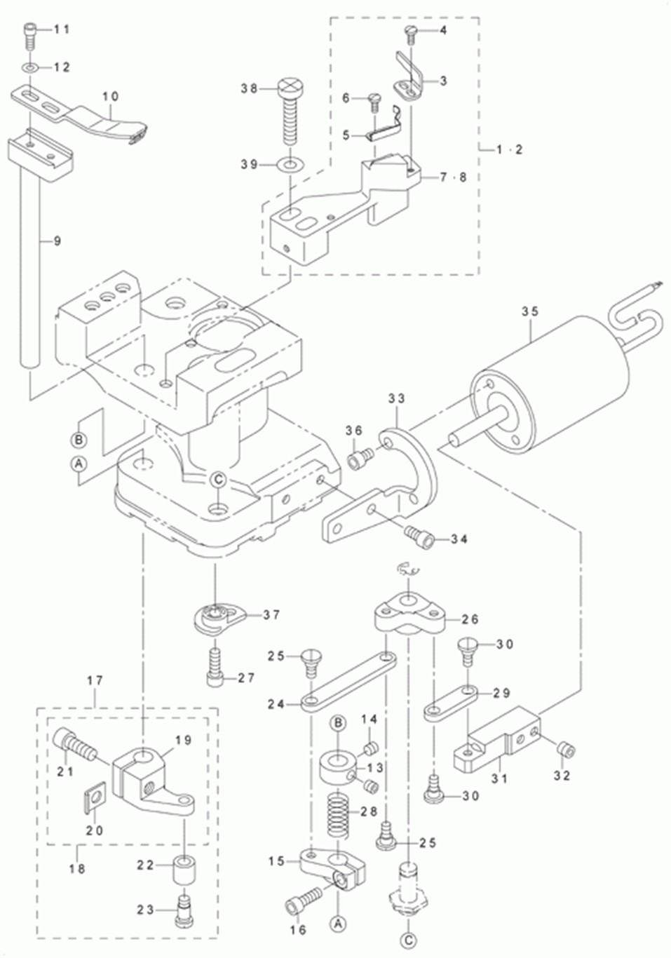 LU-2210N-7 - 8.LEFT HOOK SHAFT BASE THREAD TRIMMER COMPONENTS(FOR LU-2260-) фото