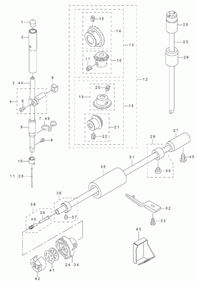 DDL-8700-7 - 3. NEEDLE BAR, UPRIGHT SHAFT & HOOK DRIVING SHAFT COMPONENTS фото