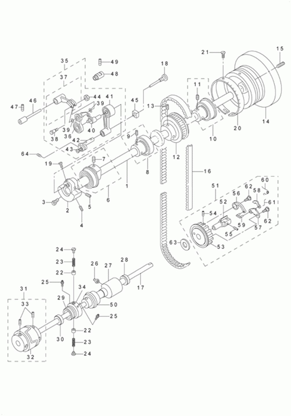 LU-2210N-7 - 2.MAIN SHAFT,HOOK DRIVING SHAFT DELIVERY& THREAD TAKE-UP LEVER COMPONENTS фото