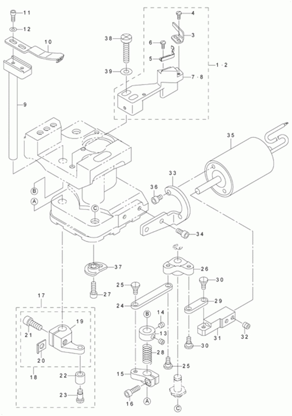 LU-2260N-7 - 8.LEFT HOOK SHAFT BASE THREAD TRIMMER COMPONENTS(FOR LU-2260-) фото