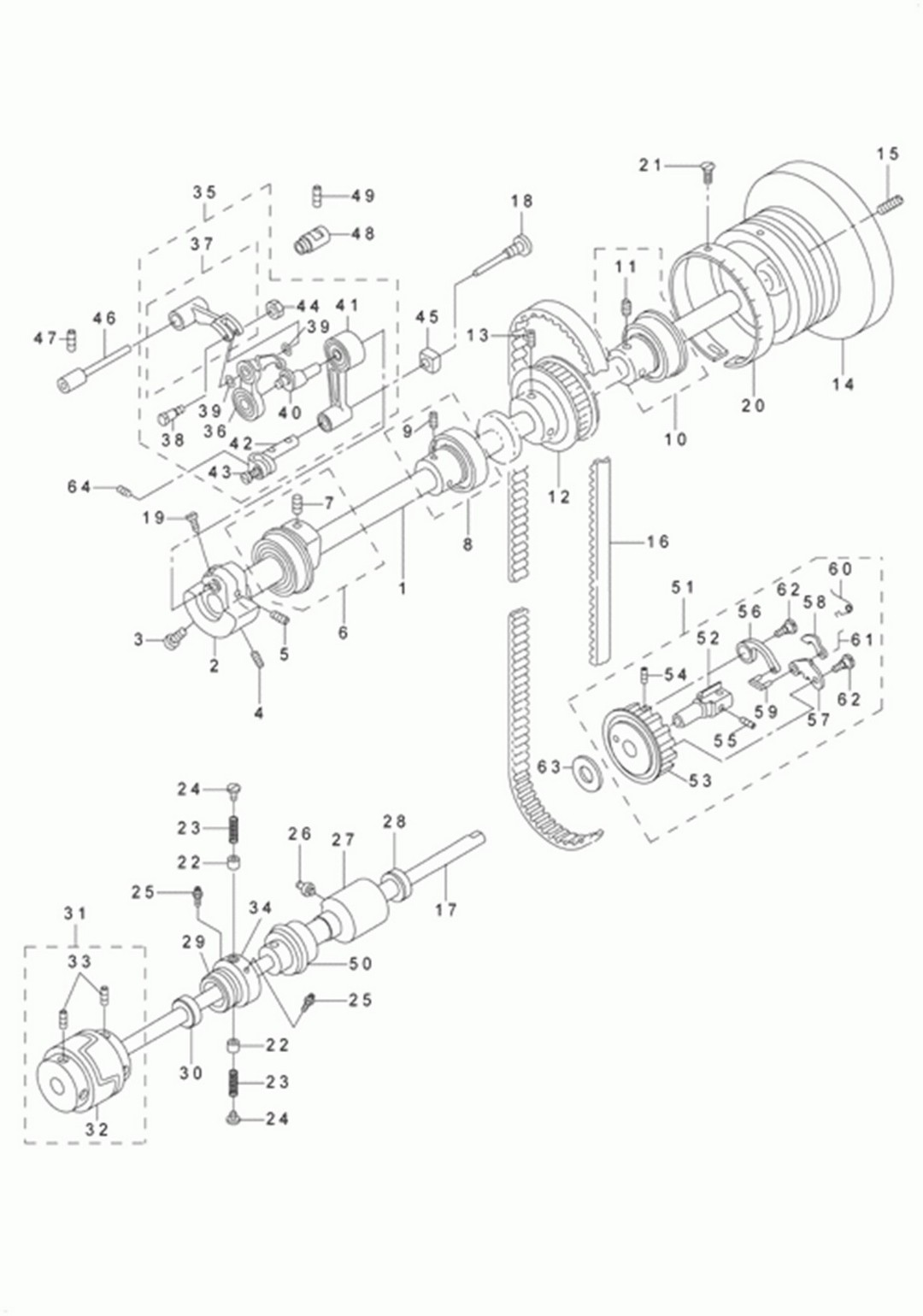 LU-2260N-7 - 2.MAIN SHAFT,HOOK DRIVING SHAFT DELIVERY& THREAD TAKE-UP LEVER COMPONENTS фото