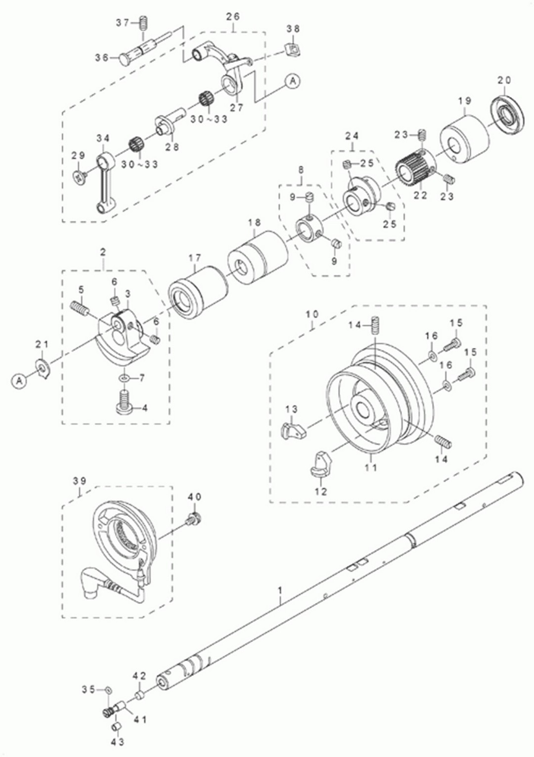 DLN-6390 - 2.MAIN SHAFT & THREAD-UP LEVER COMPONENTS фото